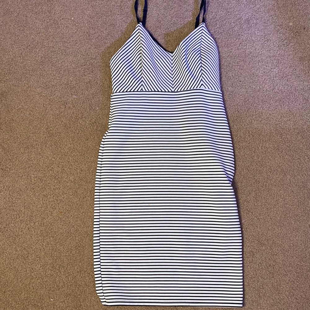 Black and white striped body con dress